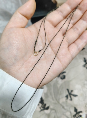 手工编织叠戴极细0.5mm黑金蜡线项链绳锁骨链进口14K金扣吊坠挂绳
