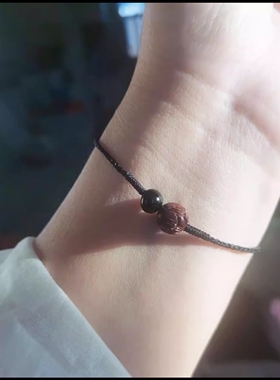 复古纯手工编织小叶紫檀莲花手绳脚绳马年本命年红绳纳福男女款
