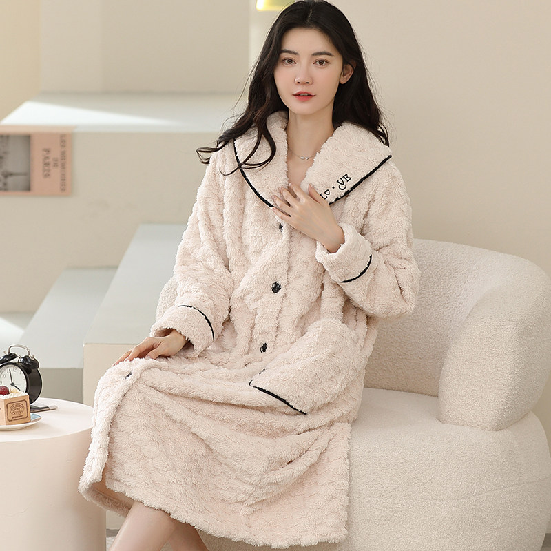 睡衣女士秋冬季可爱睡袍2025年新款家居服珊瑚绒加绒加厚浴袍长款,淘宝优惠券,粉丝福利购,淘宝优惠卷