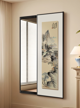 中式山水画穿衣镜壁画开门镜子画
