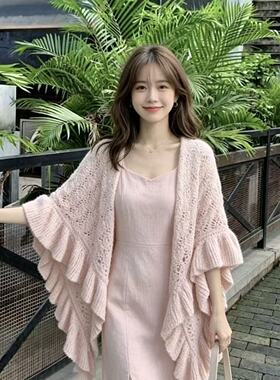 厂家复古时尚旗袍斗篷高档文艺贵妇针织森系春秋高端三角针织披肩