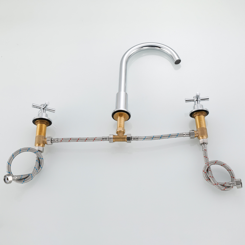 十字三孔水龙头冷热水三件套家用faucet欧式全铜面盆双手轮浴室柜-图1