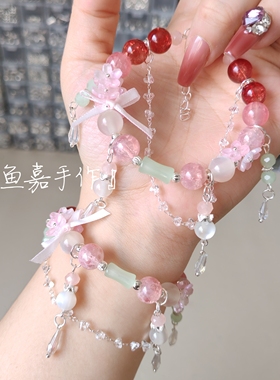 祢豆子印象手串鬼灭之刃衍生手链原创手作琉璃珠串小清新二次元