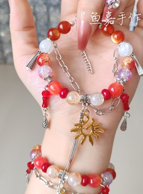 炼狱杏寿郎印象手串鬼灭之刃衍生手链原创二次元手工定制琉璃珠串