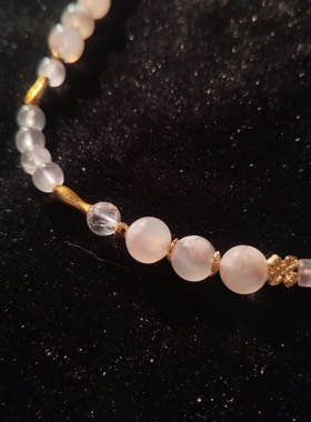 原创设计款天然粉水晶项链原创小众款项链樱花玛瑙萤石