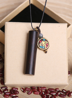 民族风尼泊尔黑檀木信筒项链平安牌 复古简约毛衣链服装配饰长款