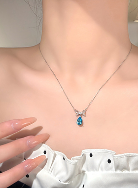 s925纯银项链蝴蝶结吊坠锁骨链女