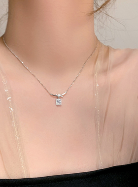 S925通体纯银方糖项链锁骨链女