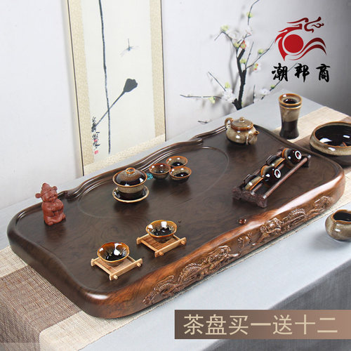 黑檀木整块实木茶盘大号加厚花梨木功夫茶具茶海简约家用排水茶台 - 图2