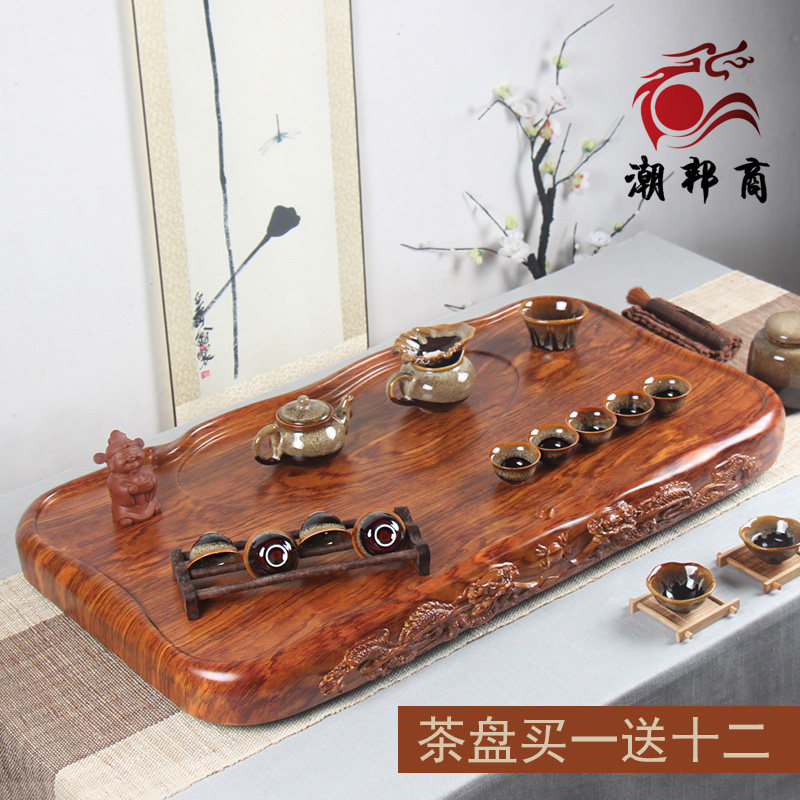 黑檀木整块实木茶盘大号加厚花梨木功夫茶具茶海简约家用排水茶台_虎窝淘
