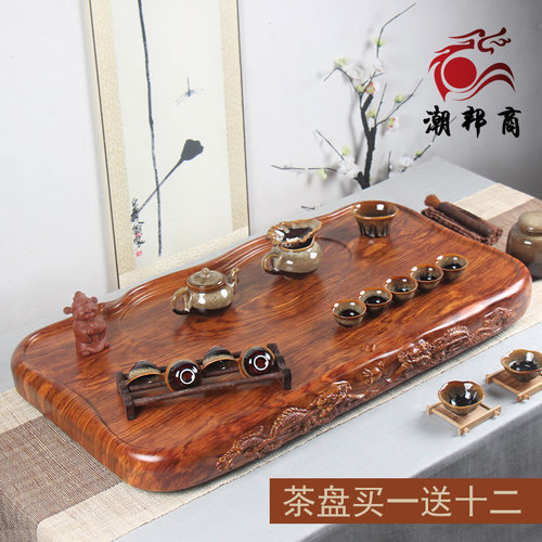 黑檀木整块实木茶盘大号加厚花梨木功夫茶具茶海简约家用排水茶台 - 图1