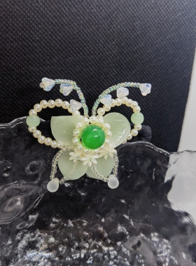 蝴蝶花束手工串珠发夹甜美少女花束鸭嘴夹刘海边夹礼物