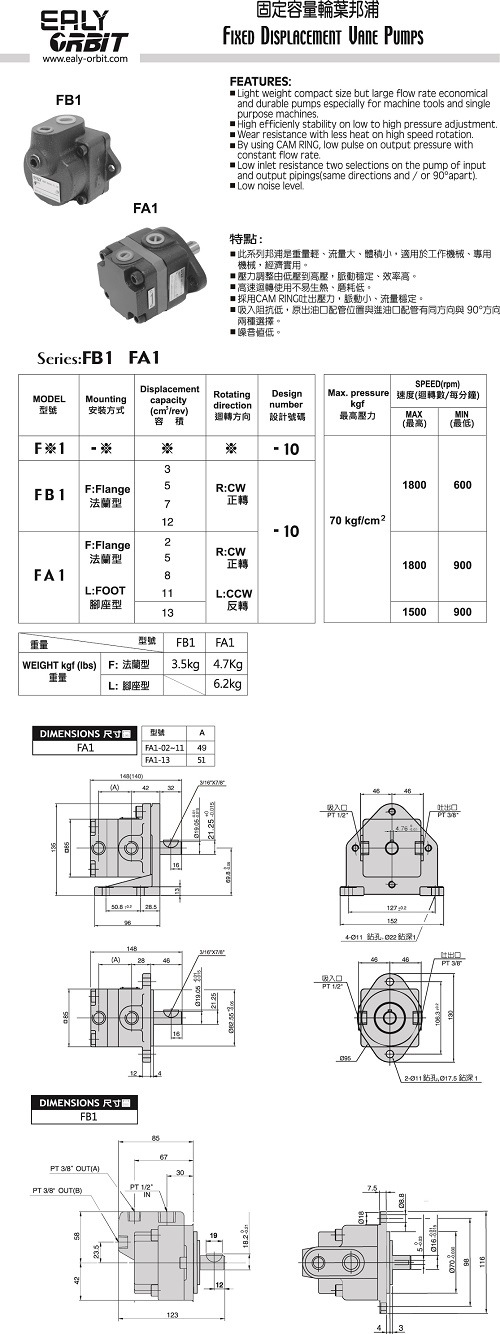 台湾弋力EALY叶片泵FA1-F11R-10 FA1-F03R-10-图1