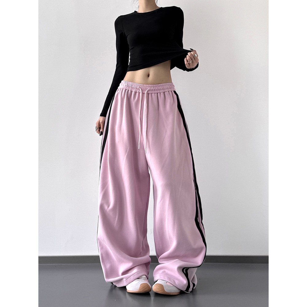 少女系粉色运动裤女2026秋装新款高腰韩系穿搭宽松学生阔腿休闲裤,淘宝优惠券,粉丝福利购,淘宝优惠卷