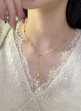 青岛黛美舒饰品尚简约百搭流苏水滴项链轻奢高级感可抽拉锁骨链女