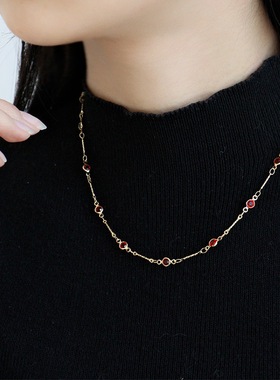 青岛黛美舒饰品尚简约红色链条项链轻奢高级感复古精致百搭锁骨链