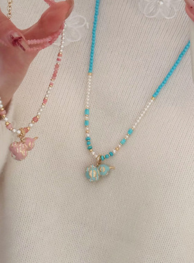 青岛黛美舒饰品色滴油四叶草葫芦天然石串珠项链简约高级感毛衣链