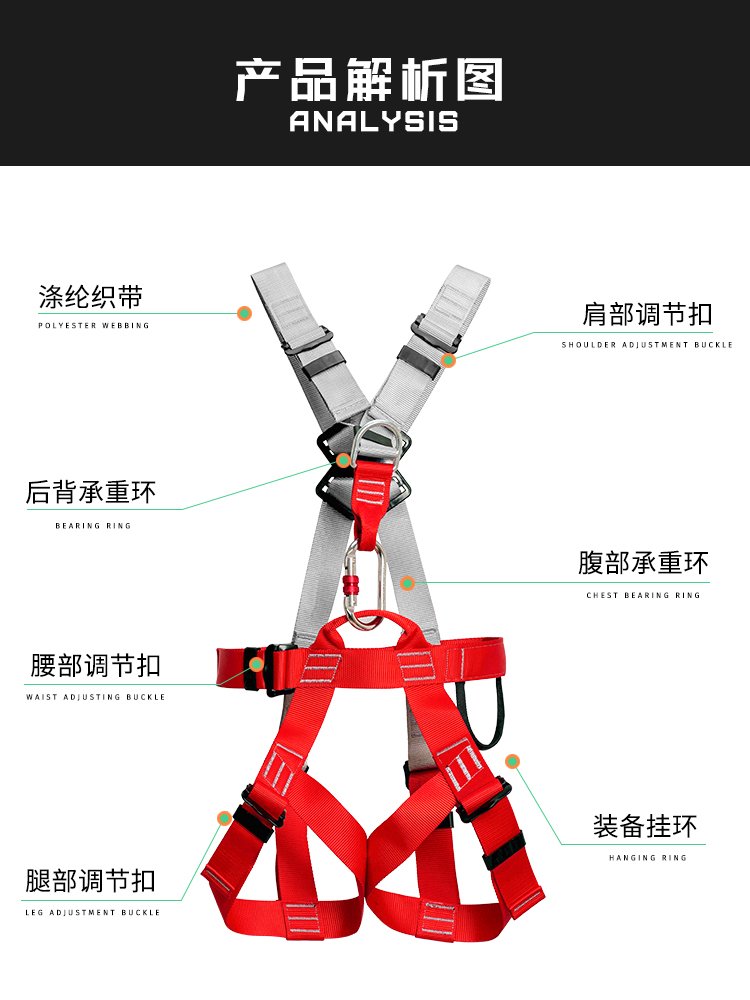 全身高空作业套装户外攀岩拓展丛林探险五点式安全带耐磨安全绳子-图1