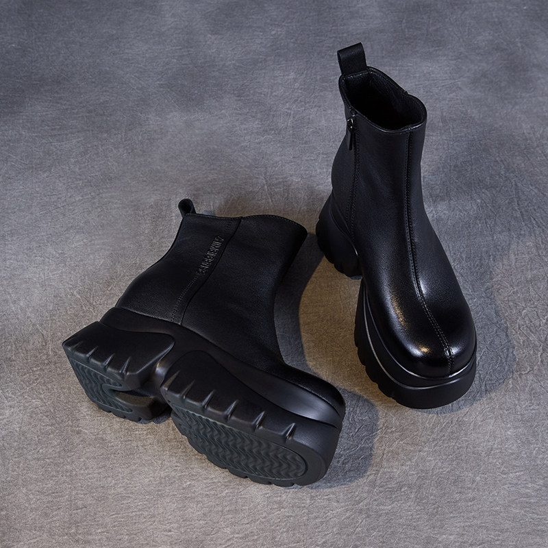 秋冬新款真皮小个子超高跟头层牛皮短靴女松糕厚底内增高马丁靴女,淘宝优惠券,粉丝福利购,淘宝优惠卷