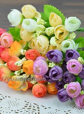 仿真假花绢花迷你玫瑰QQ玫小茶包钻石玫瑰塑料花束家居装饰品
