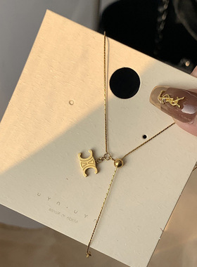凯旋门抽拉项链女镀18K黄金项链
