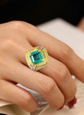祖母绿复古镀金重工T方钻女戒女