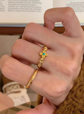 四叶草仿绿松石弹力绳蹦迪珠戒指