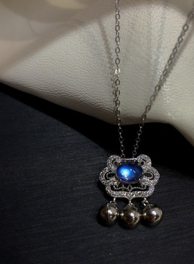 如意锁蓝月光石平安锁满钻款项链