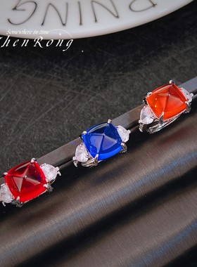 极简高级皇家三个颜色石糖塔戒指