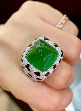 大糖塔祖母绿17克拉满钻开口戒指