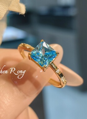 海盐冰蓝钻公主小方糖蝴蝶戒指