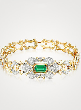 法式豪华祖母绿群镶锆石高端手链