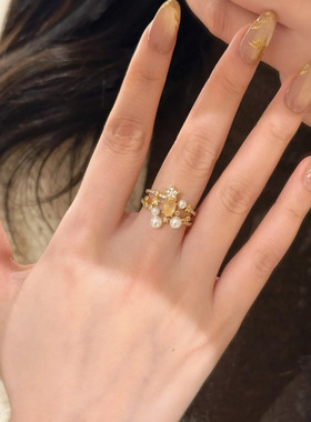 星河璀璨星星珍珠戒指精致法式