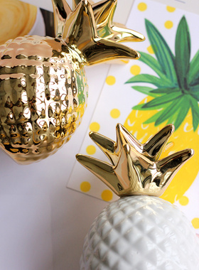 出口北欧风陶瓷菠萝凤梨存钱罐