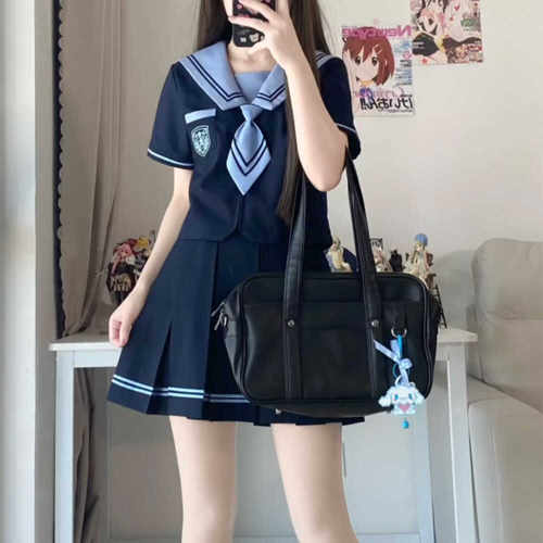 日系原创jk制服校供中间服学生短裙夏季学院风绀色jk水手服-图1