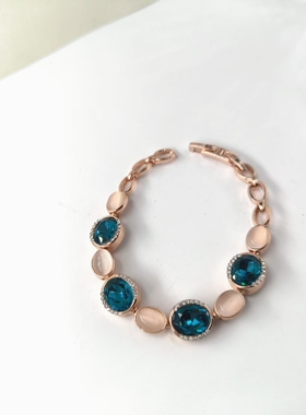 新款韩版时尚女款蓝色水晶高颜值猫眼石手链百搭设计小清新手饰潮