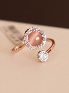 原创转运红猫眼石小众威妮华戒指