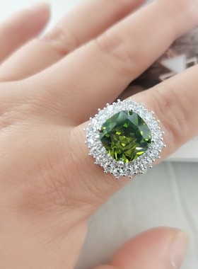 2024新款天然绿水晶戒指气质高级彩宝豪华绿晶宝石指环开口可调节