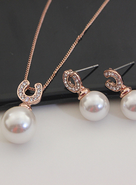 镶钻珍珠短款耳环装饰品项链