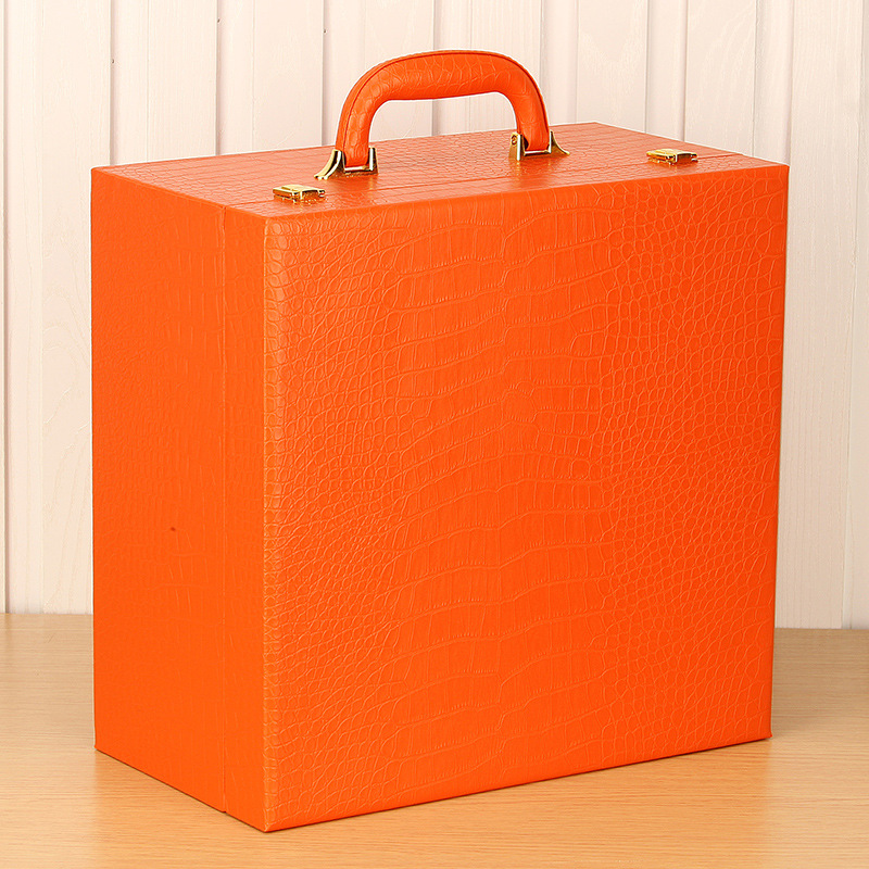 34*33*18高档箱包包装盒鳄鱼纹PU皮质橙色礼品盒木质手提皮包皮盒 - 图2