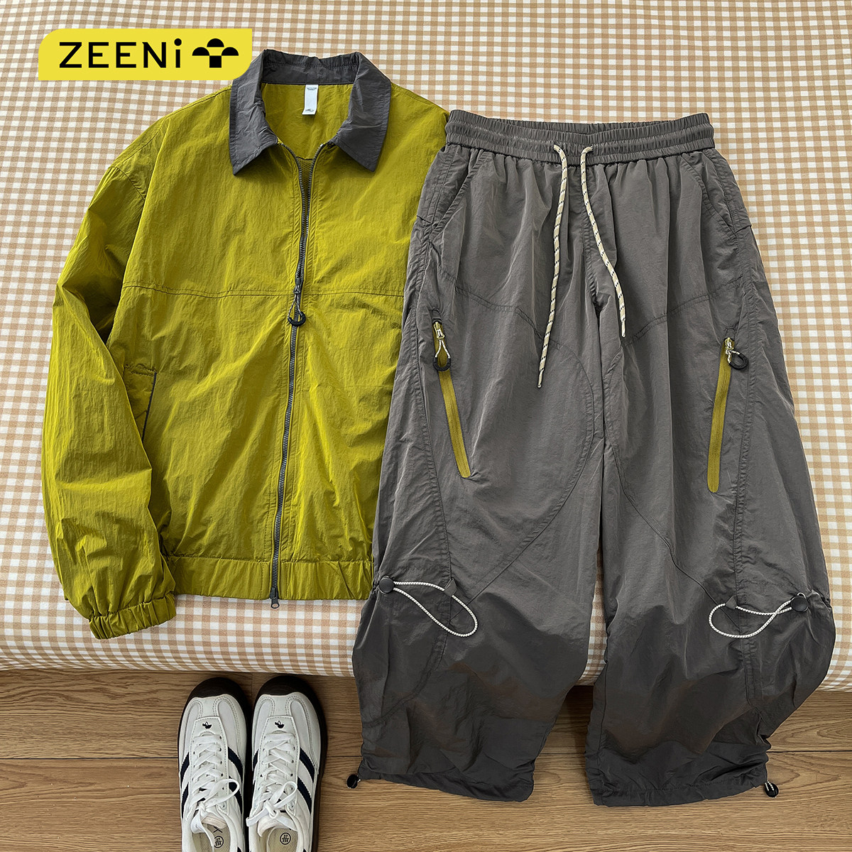 ZEENI 户外机能风撞色翻领防泼拒水夹克外套女速干裤休闲运动套装,淘宝优惠券,粉丝福利购,淘宝优惠卷