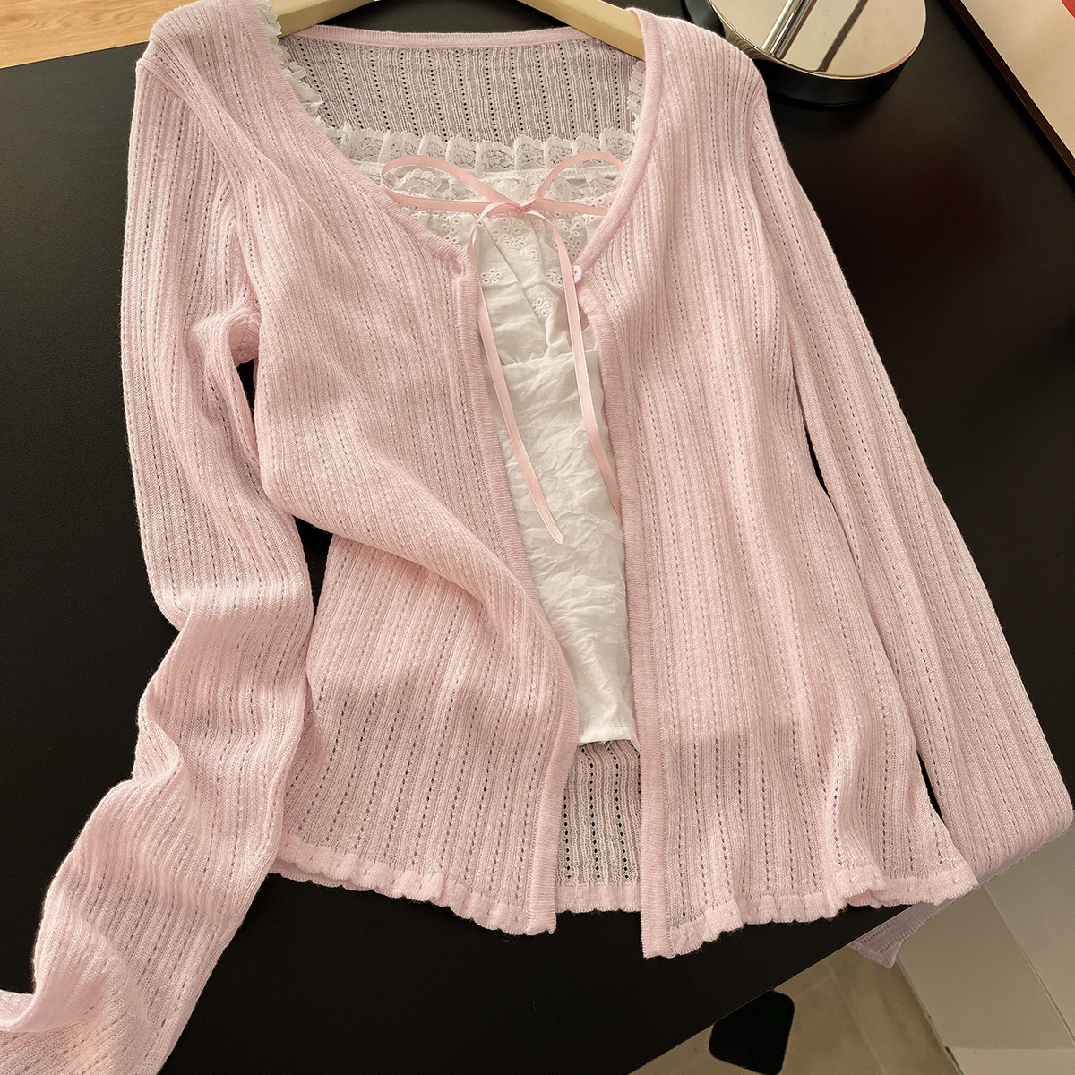 早秋氛围感穿搭！温柔粉色针织开衫女蕾丝拼接小吊带减龄好看套装,淘宝优惠券,粉丝福利购,淘宝优惠卷