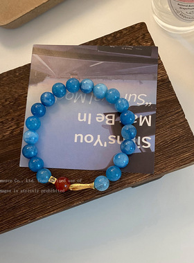 原创中式蓝色手串小众轻奢复古不规则百搭气质冷门精致蓝色手链