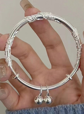 爆款热卖白铜镀厚银繁花似锦手镯女生饰品实心时尚镯子女生日礼物