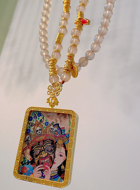 新中式佛牌链黄水晶珠链唐卡扣项链嘎乌盒五爷扎基拉姆吊坠毛衣