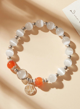 猫眼石福牌铃铛紫珠手链小众设计高级感气质女闺蜜轻奢手串高级