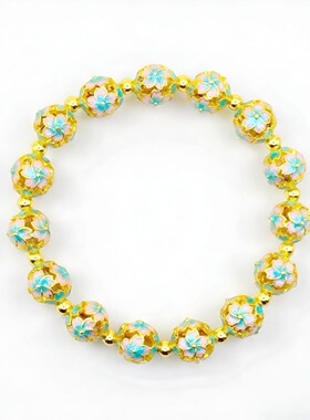 花开富贵景泰蓝镂空球手链潘家园烤蓝珐琅彩花朵女款北京景区手串