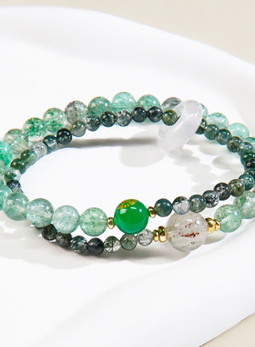 新中式国风五行缺补金木水火土水晶手链绿发晶绿幽灵手串叠戴批发