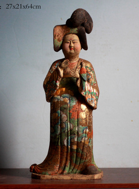 仿古陶俑手绘贴金仕女俑商务礼品