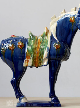 陶瓷马唐三彩马摆件高樱三花马工艺品家居电视柜博古架装饰品礼品